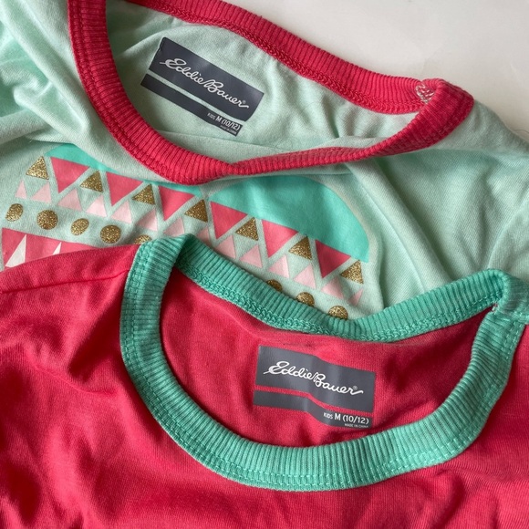 Youth Pajama Tops Set of 2 Eddie Bauer Long Sleeves Bear & Heart Print MEDIUM - Picture 4 of 5